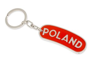 Czerwony dwustronny breloczek do kluczy z napisem POLAND